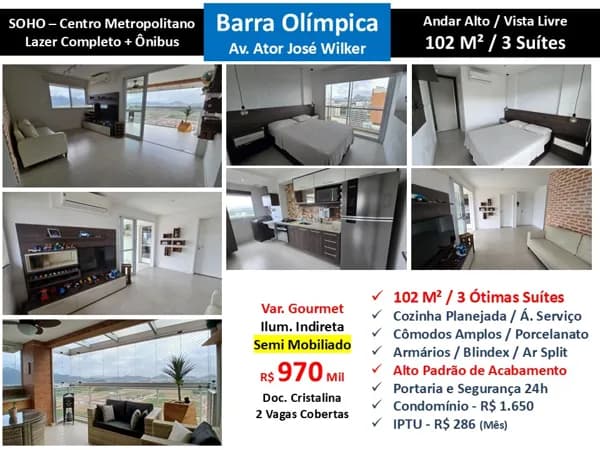 Apto Barra Olímpica Centro Metropolitano Soho 102M²