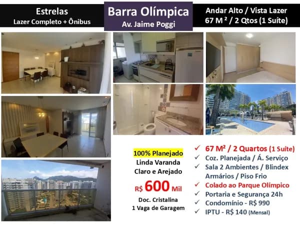 Apto Barra Olímpica Estrelas 67M²