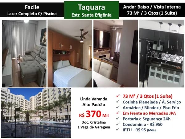 Apto JPA Taquara Sta. Efigênia Facile 73M² 2