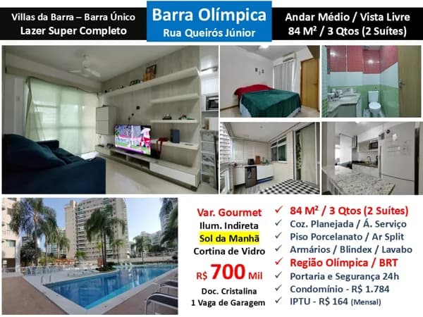 Apto Barra Olímpica Vilas da Barra Barra Único 84M²