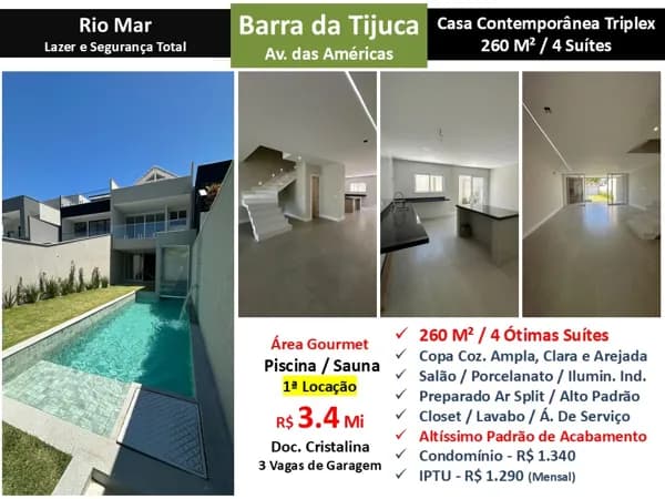 Casa Barra da Tijuca Rio Mar 260M²