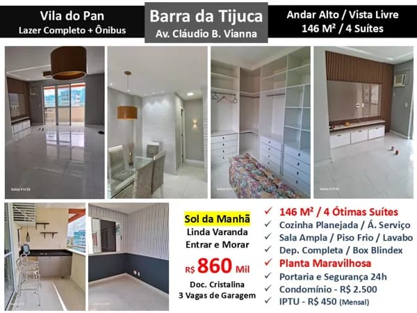 Apto Barra da Tijuca Vila do Pan 146M²