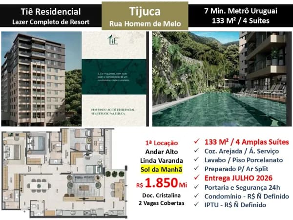Apto Tijuca Homem de Melo Tiê Residencial 133M²