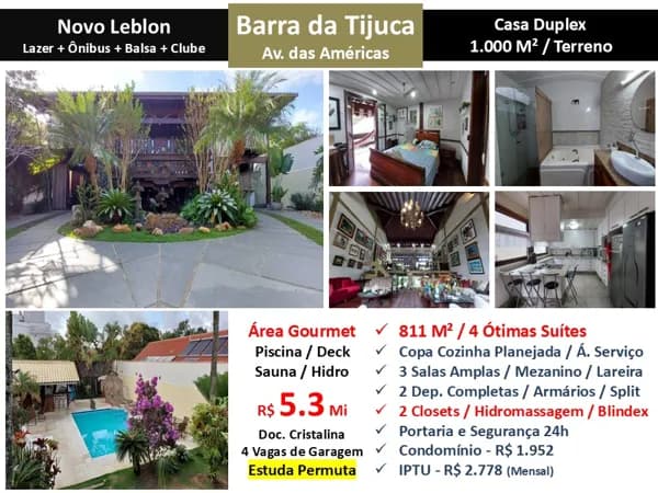 Casa Barra da Tijuca Novo Leblon 811M²