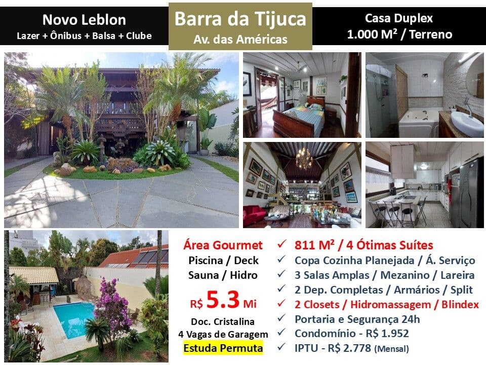 Casa Barra da Tijuca Novo Leblon 811M²