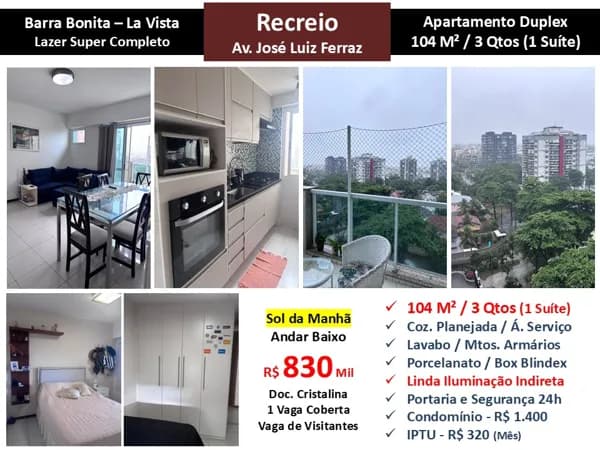 Apto Recreio Barra Bonita La Vista 104M²