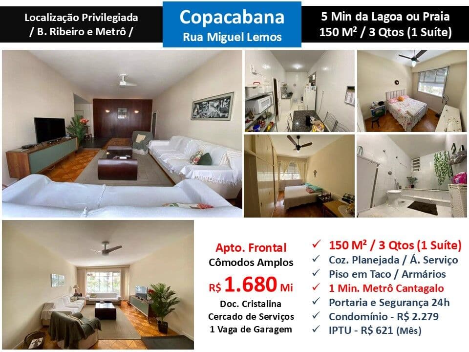 Apto Copacabana Miguel Lemos 150M²