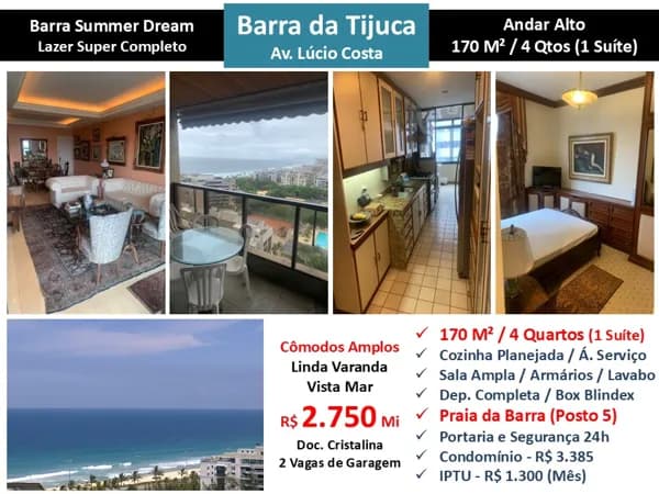 Apto Barra da Tijuca Praia Summer Dream 170M²