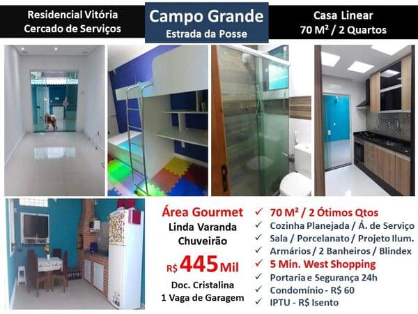 Casa Campo Grande Posse Residencial Vitória 70M² Linear