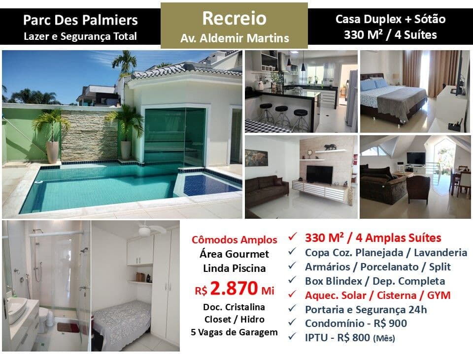 Casa Recreio Parc des Palmiers 330M²