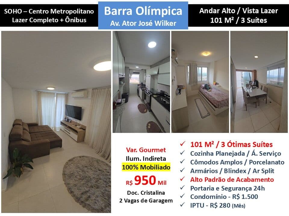 Apto Barra Olímpica Centro Metropolitano Soho 101M²