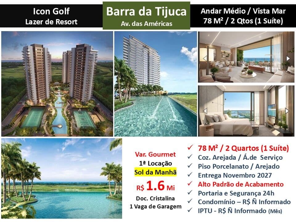 Apto Barra da Tijuca Icon Golf 78M²