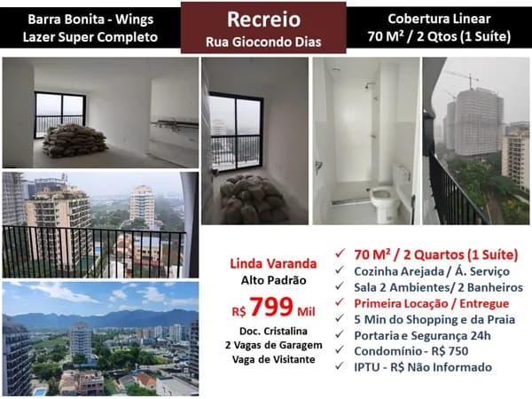 Cobertura Recreio Barra Bonita Wings 70M² Linear