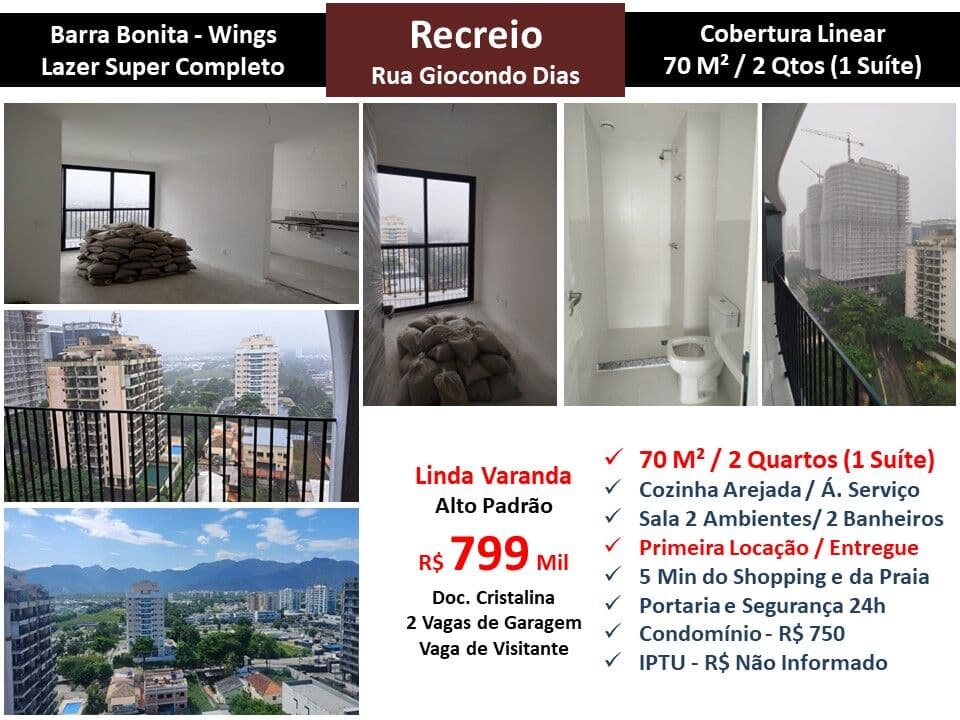 Cobertura Recreio Barra Bonita Wings 70M² Linear