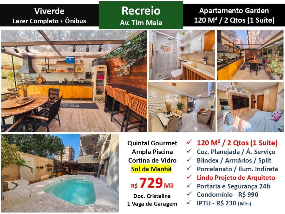 Apto Recreio Zico Viverde 120M² Garden