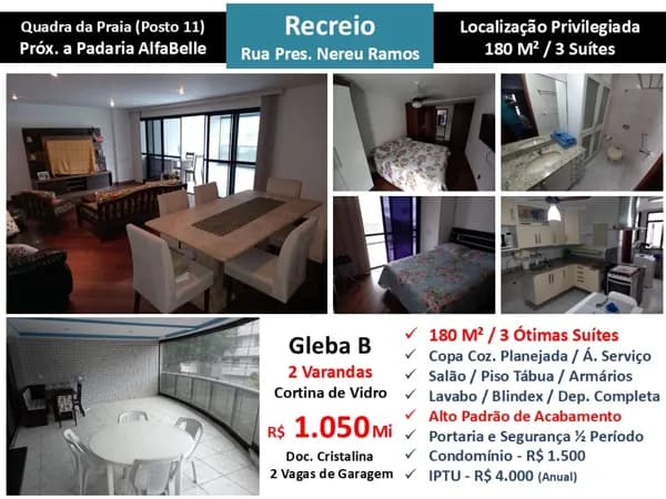 Apto Recreio Gleba B Praia Nereu Ramos 180M²