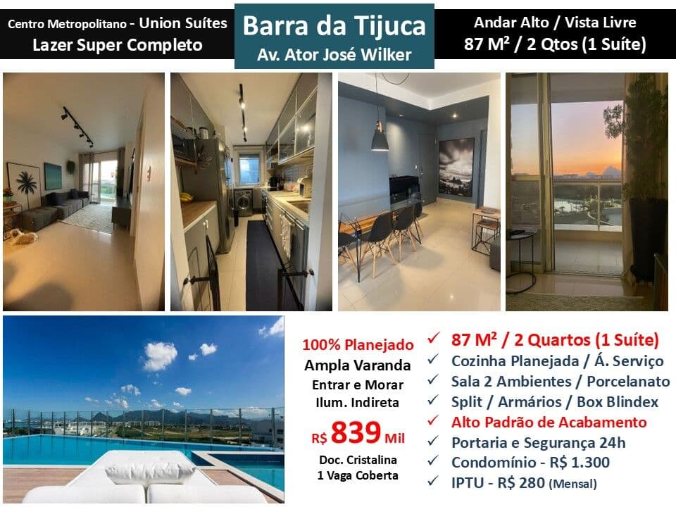 Apto Barra da Tijuca Centro Metropolitano Union Suítes 87M²