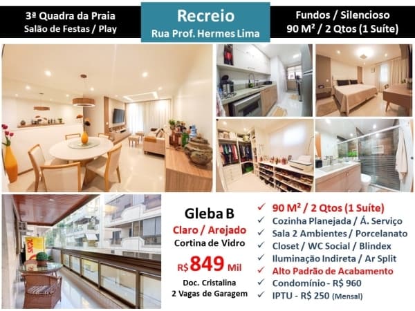 Apto Recreio Gleba B Praia Hermes de Lima 90M²