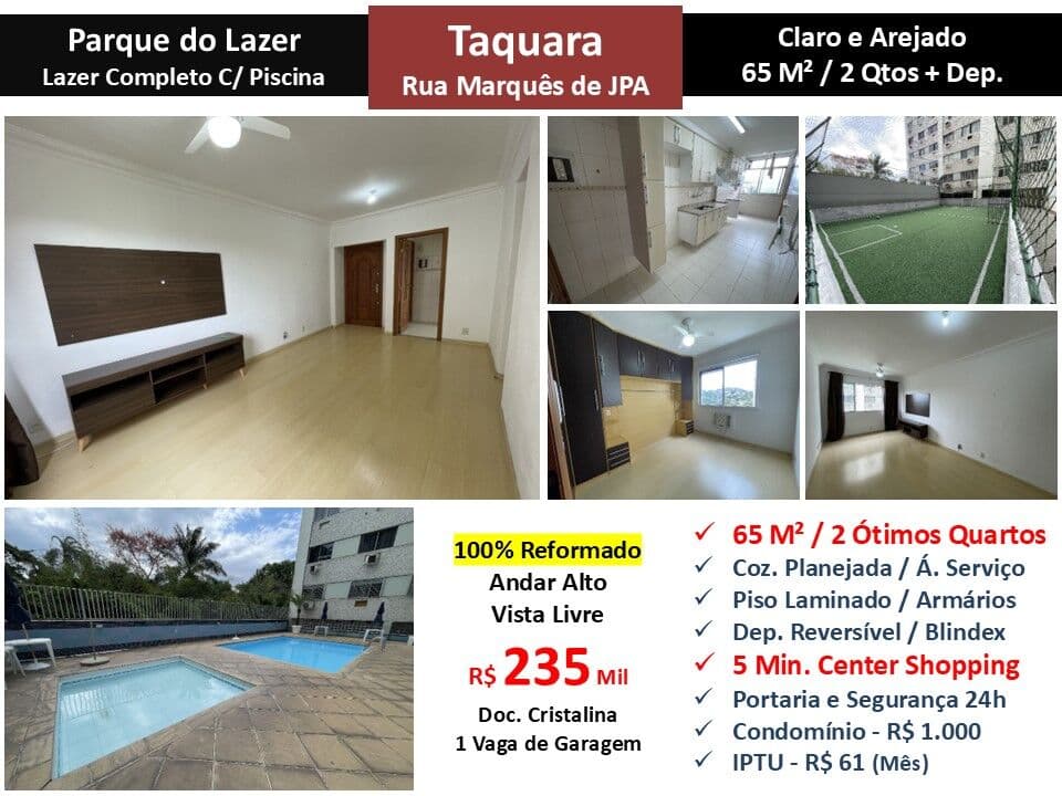 Apto JPA Taquara Marquês de Jacarepaguá Parque do Lazer 65M²