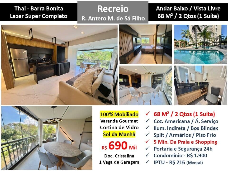 Apto Recreio Barra Bonita Thai 68M²