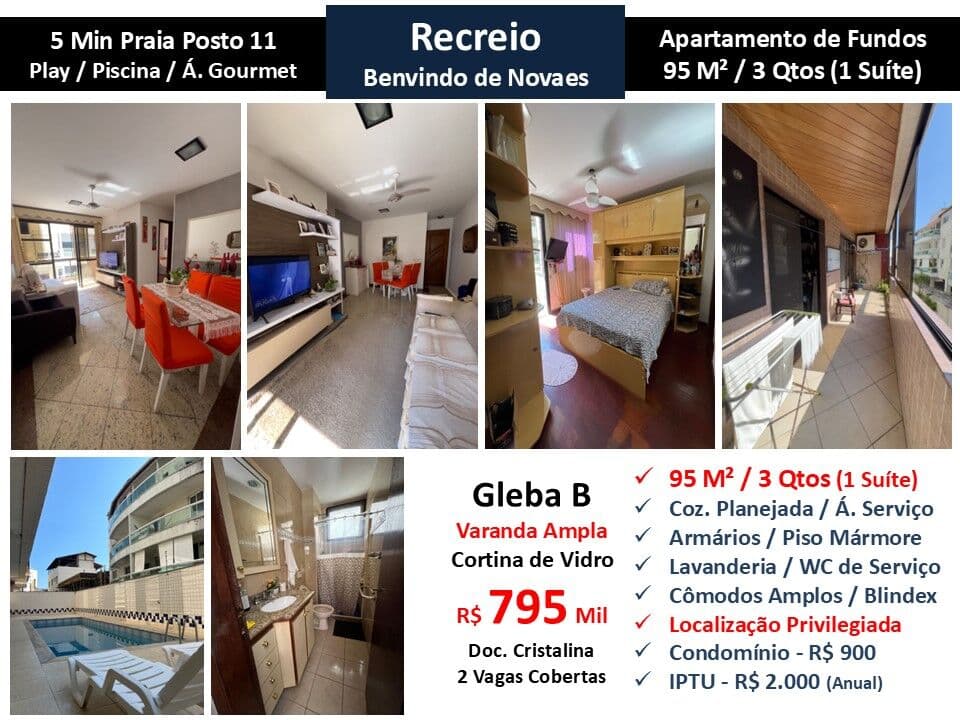 Apto Recreio Gleba B Praia Benvindo de Novaes 95M²