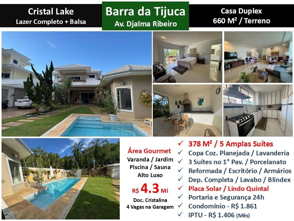 Casa Barra da Tijuca Cristal Lake 378M²