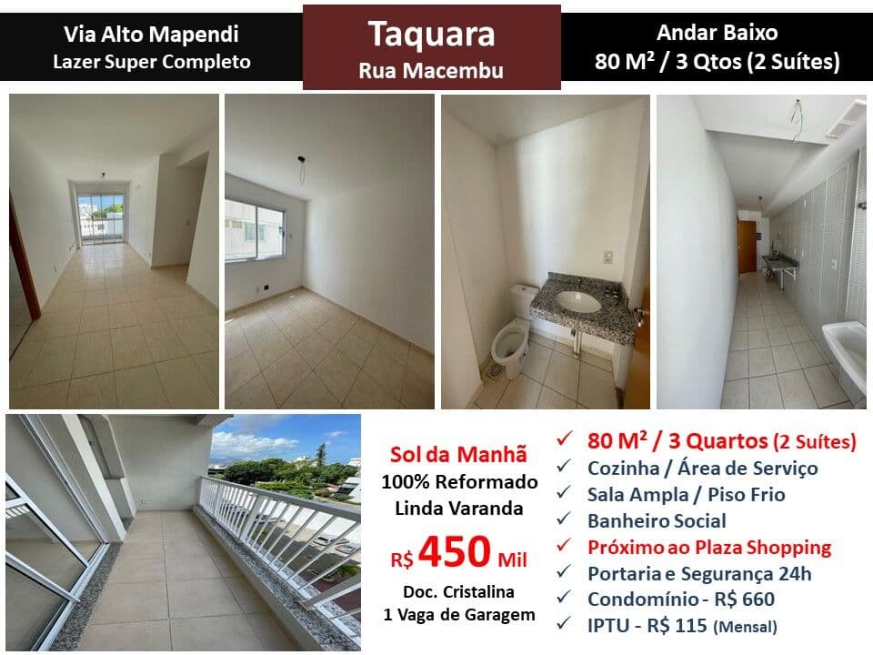 Apto JPA Taquara Via Alto Mapendi 80M²