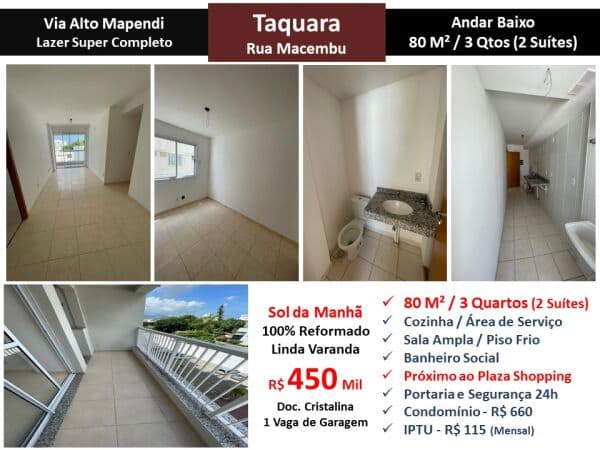Apto JPA Taquara Via Alto Mapendi 80M²