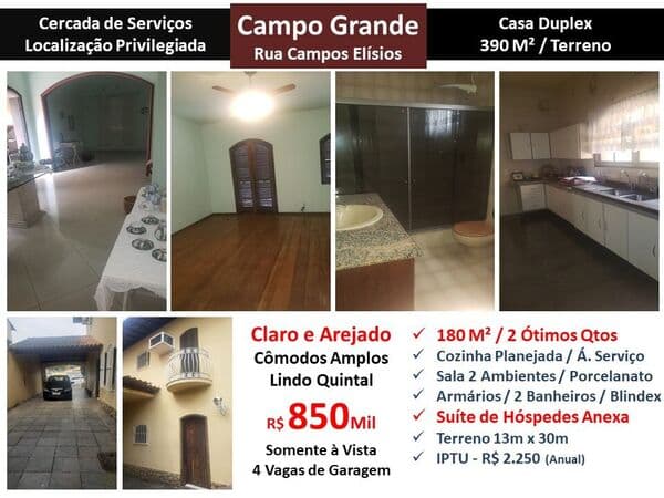 Casa Campo Grande Campos Elísios 180M²