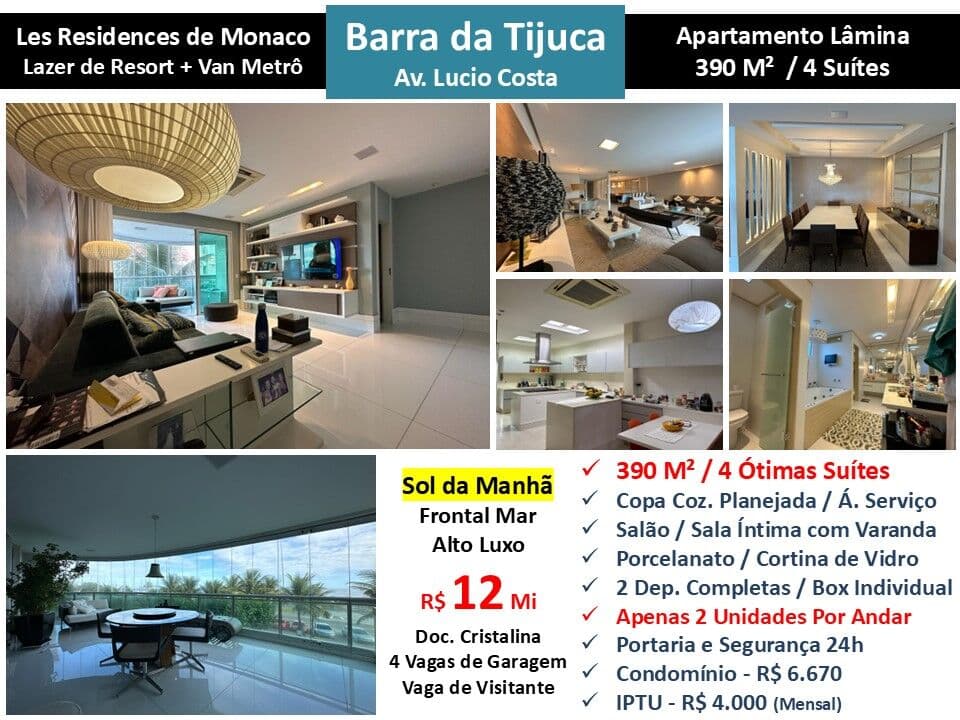 Apto Barra da Tijuca Praia Mônaco 390M²
