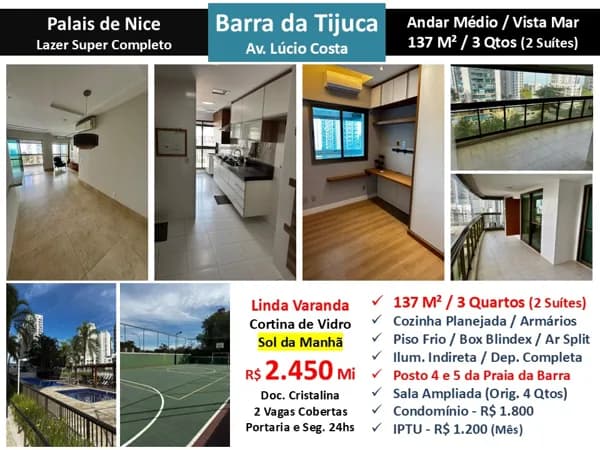 Apto Barra da Tijuca Praia Palais de Nice 137M²