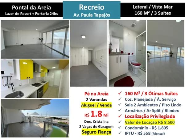 Apto Recreio Praia Pontal da Areia 160M²