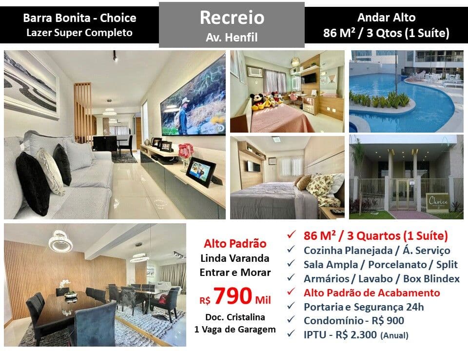 Apto Recreio Barra Bonita Choice 86M² 2