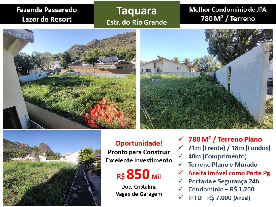 Terreno JPA Taquara Fazenda Passaredo 780M²