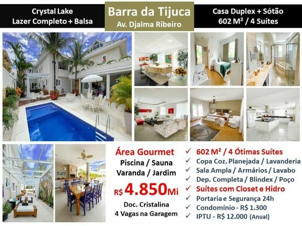 Casa Barra da Tijuca Cristal Lake 602M²