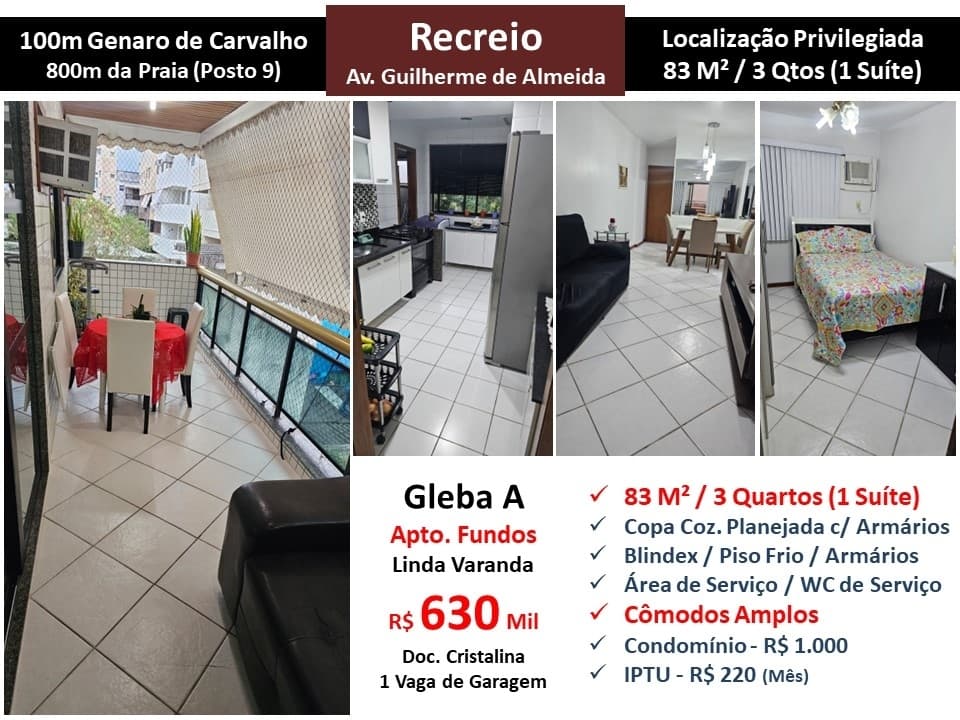 Apto Recreio Gleba A Praia Guilherme de Almeida 83M²