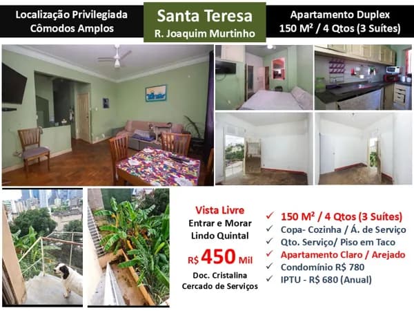 Apto Santa Tereza Joaquim Murtinho 150M²