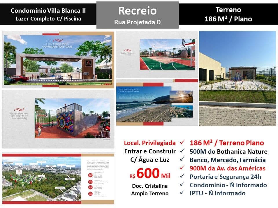 Terreno Recreio Villa Blanca II 186M²