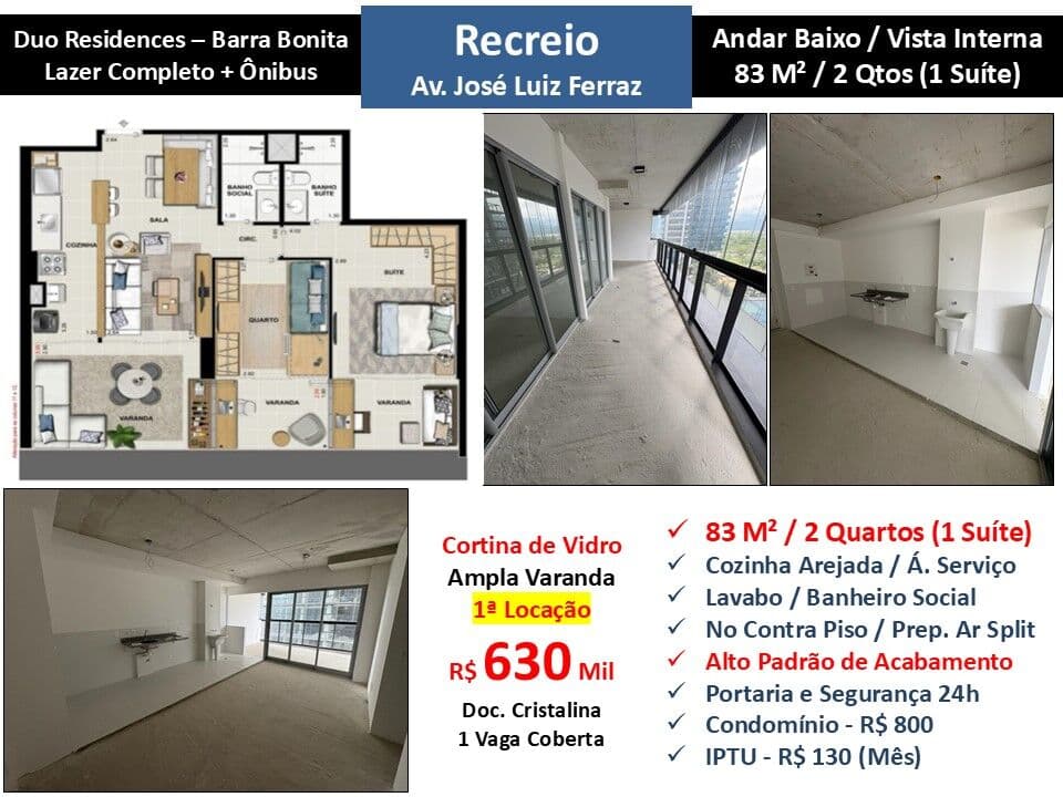 Apto Recreio Barra Bonita Duo Residences 83M²
