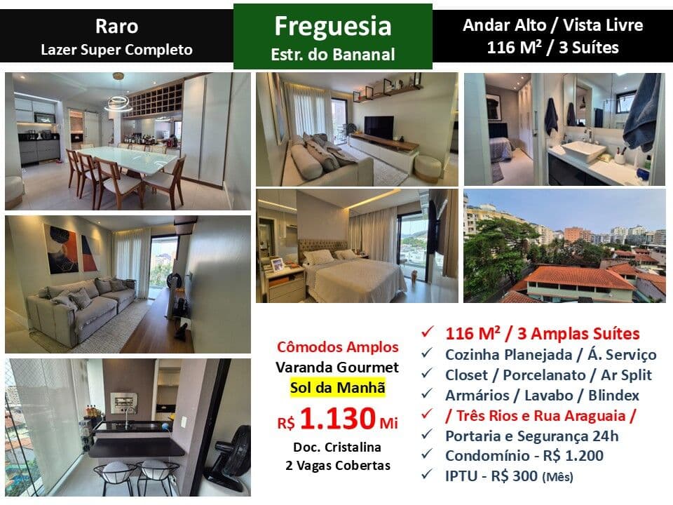 Apto JPA Freguesia Bananal Raro 116M² 2