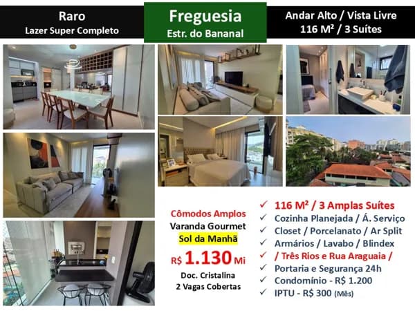 Apto JPA Freguesia Bananal Raro 116M² 2