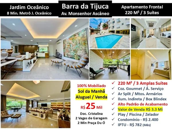 Apto Barra da Tijuca JO Monsenhor Ascâneo 220M²