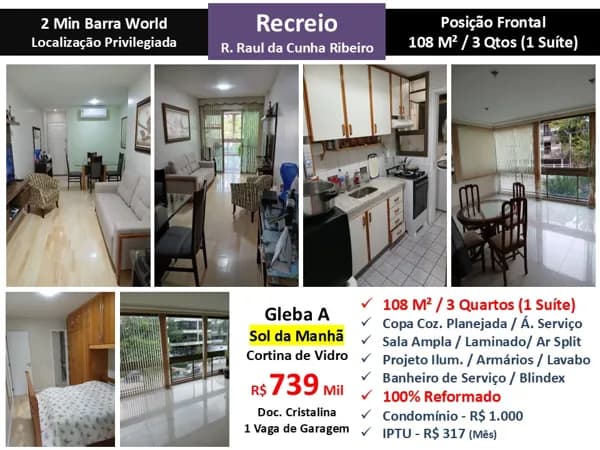 Apto Recreio Gleba A Raul da Cunha Ribeiro 108M²