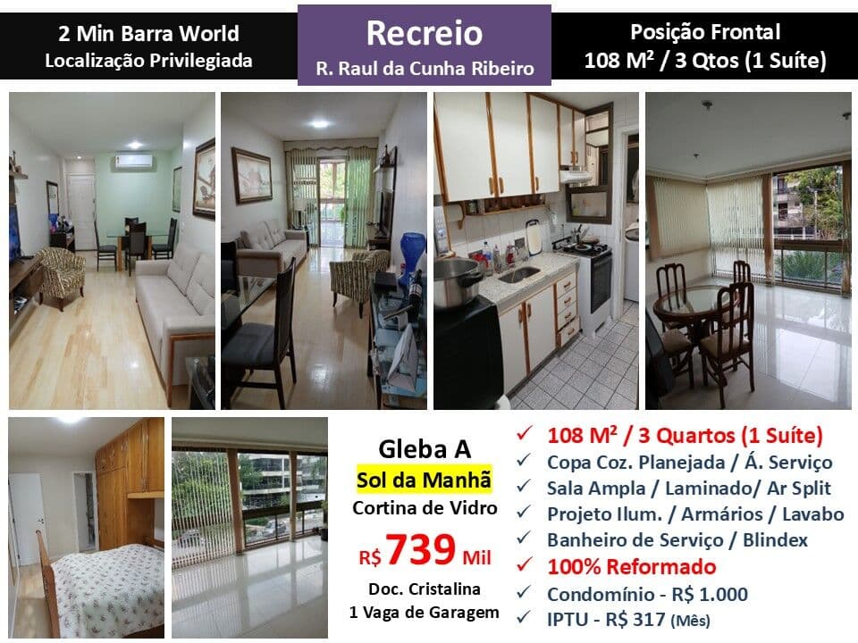 Apto Recreio Gleba A Raul da Cunha Ribeiro 108M²