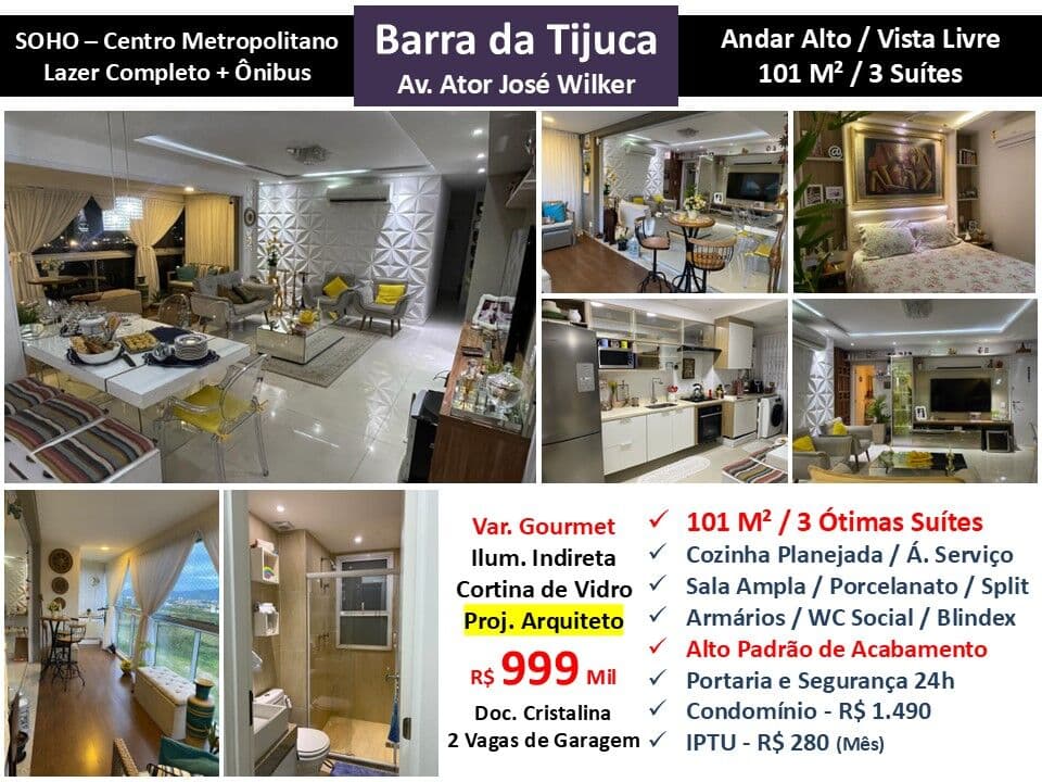 Apto Barra da Tijuca Centro Metropolitano Soho 101M²