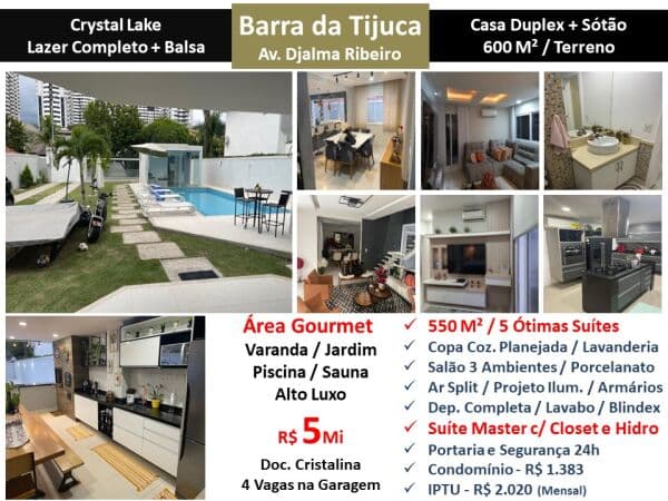 Casa Barra da Tijuca Cristal Lake 550M²