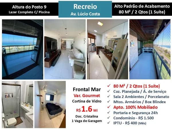 Apto Recreio Praia Lucio Costa 80M²