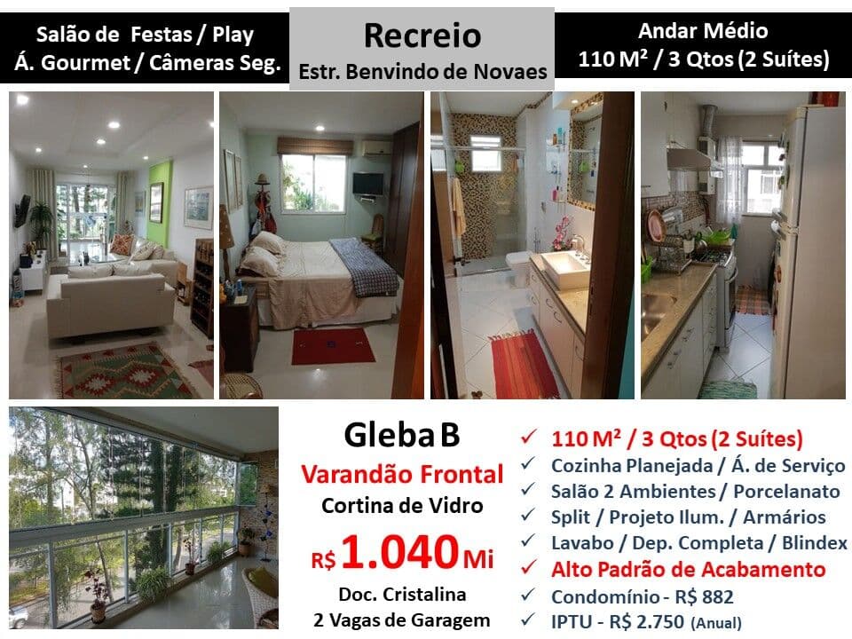 Apto Recreio Gleba B Benvindo de Novaes 110M²