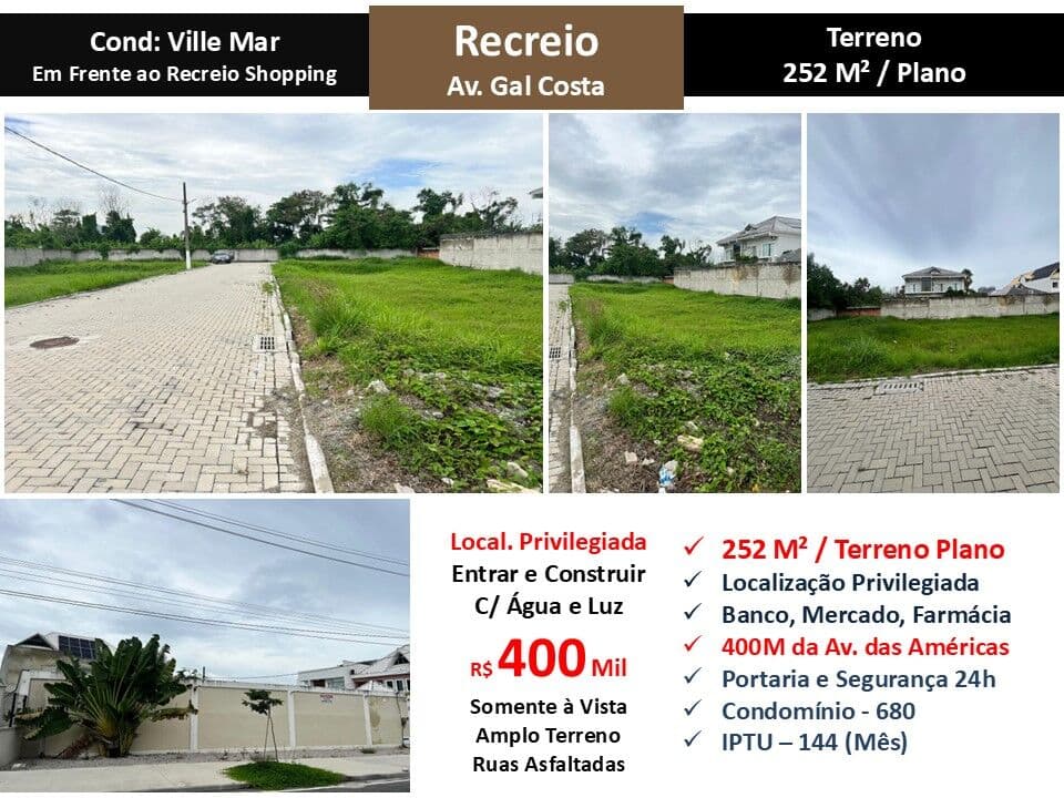 Terreno Recreio Gal Costa Ville Mar 252M²