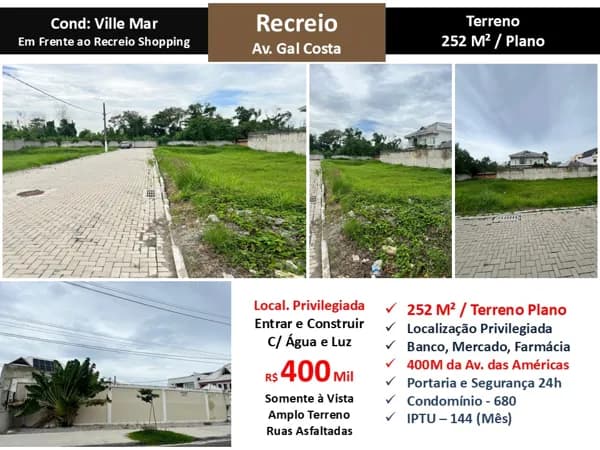 Terreno Recreio Gal Costa Ville Mar 252M²